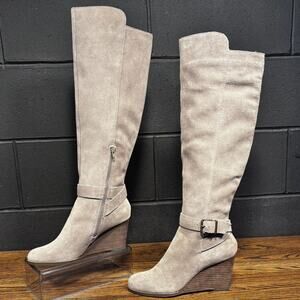 SOLE SOCIETY Paloma Gray Leather Over The Knee Boots Women’s 9.5